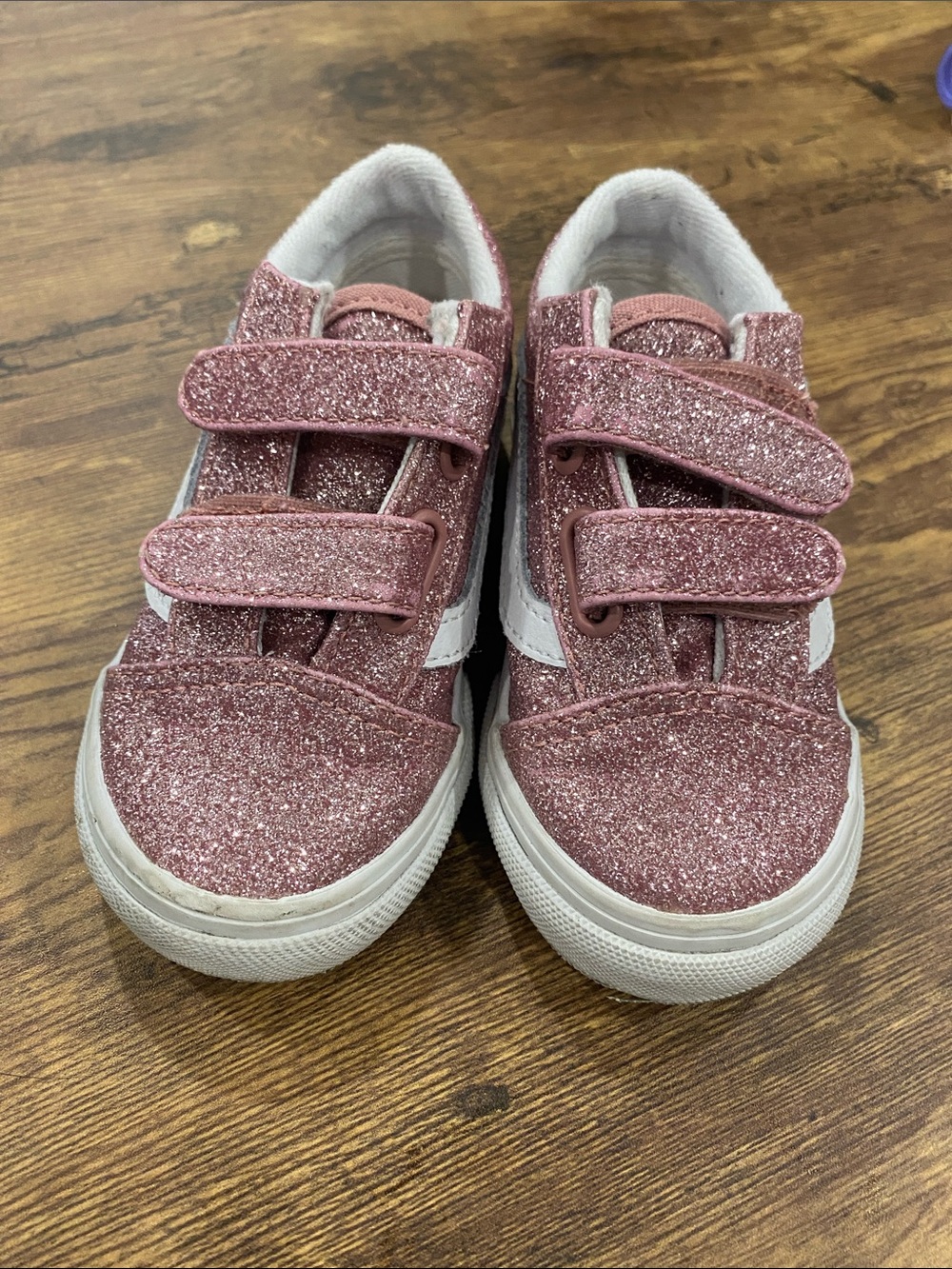 Vans Kids Sparkle Rose Pink Velcro Sneakers